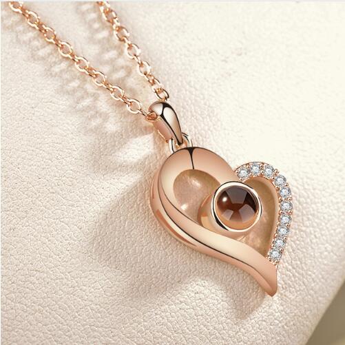 Lover Necklaces I love You in 100 Language Rose gold Pendant Choker Initial Chain Necklace  Femme 2024 Valentine's Day Gift