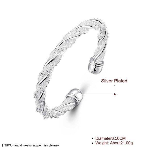 Silver Sterling Wide Braided Bracelet For Women