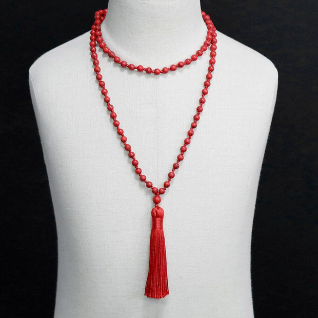 Unisex 6mm Red Howlite Natural Turquoises Stone Necklace