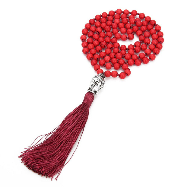 Unisex 6mm Red Howlite Natural Turquoises Stone Necklace