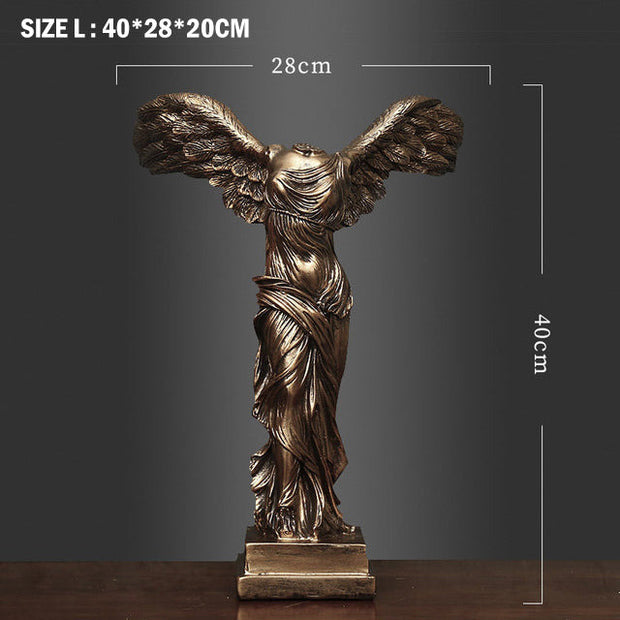 Europe Vintage Abstract Statues Resin Ornaments Home Decoration Victory Goddess Figurine Sculpture Angel Wings Miniature Model
