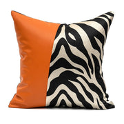 Luxury zebra pattern jacquard patchwork sofa decor cushion cover black brown embroidery PU pillow cover home hotel pillowcase