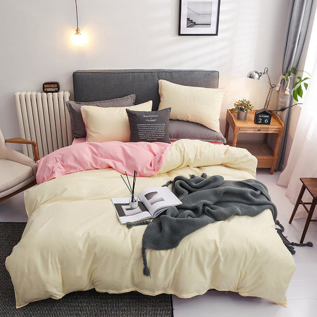 Solid Double Patchwork Duvet Covers Modern Bedclothes Bedding Set 3/4PCS Size Single Double Queen King Yellow Grey Quilt Cover