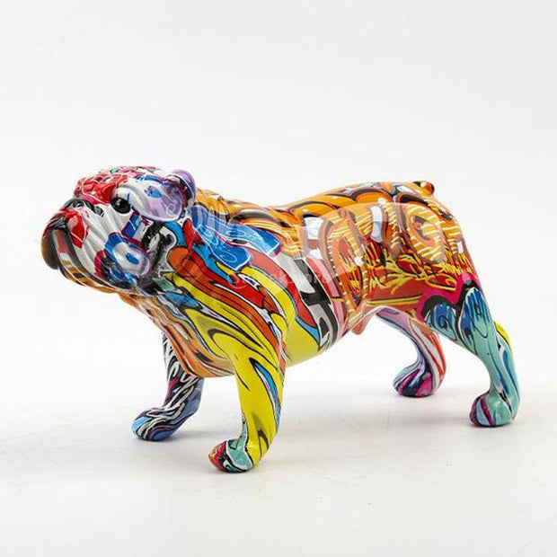 Graffiti Resin Craft Bulldog Figurine Colorful Dog Statue Sculpture Dog Figurines Hand-painted Modern Art Stand Room Home Decor