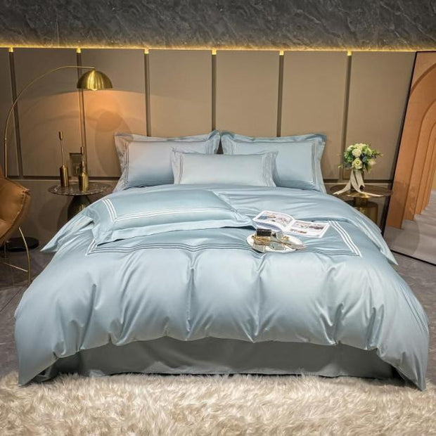 Hotel Collection White Gray Duvet Cover Set Chic Frame Embroidery Luxury Soft  Egyptian Cotton Bedding set Bed Sheet Pillowcases