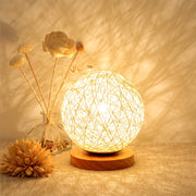 Round Bedside Starlight Moon Table Lamp Hemp Ball Rattan Lampshade Dimmable Yellow Warm Light Bedroom Bedside Night Light