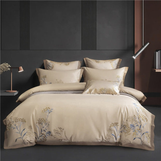 Luxury 60S Egyptian Cotton Embroidered Bedding Set for King Size Bed Sheet Pillowcase Duvet Cover Set 4pcs for Home and Hotel