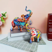 Graffiti Colorful Painting Elephant Sculpture Figurine Art Creative Resin Elephant Statue Crafts Home Porch Desktop Decoration