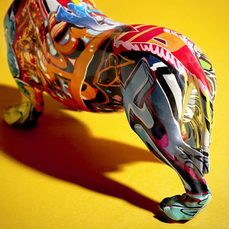 Creative Painted Colorful Dachshund Dog Decoration Home Modern Wine Cabinet Office Decor Desktop Resin Crafts Miniatures Statue