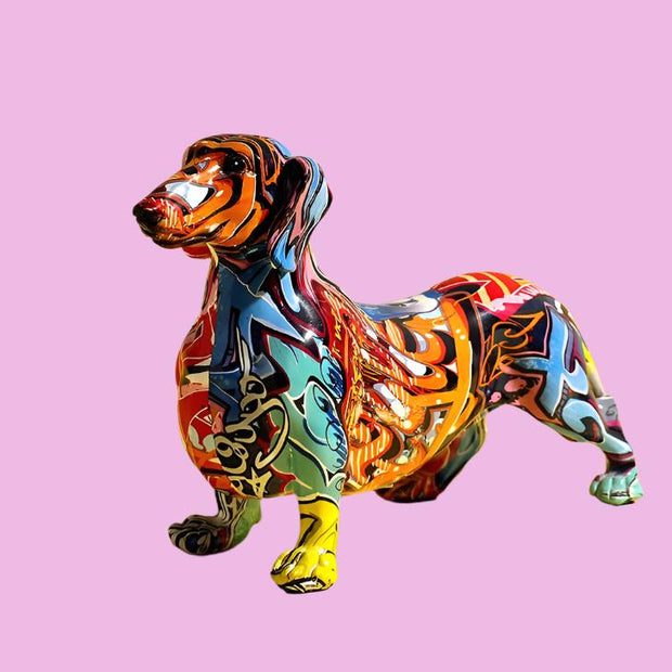 Creative Painted Colorful Dachshund Dog Decoration Home Modern Wine Cabinet Office Decor Desktop Resin Crafts Miniatures Statue