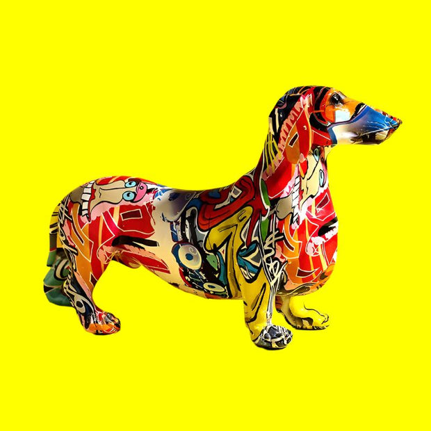 Creative Painted Colorful Dachshund Dog Decoration Home Modern Wine Cabinet Office Decor Desktop Resin Crafts Miniatures Statue