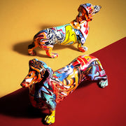 Creative Painted Colorful Dachshund Dog Decoration Home Modern Wine Cabinet Office Decor Desktop Resin Crafts Miniatures Statue