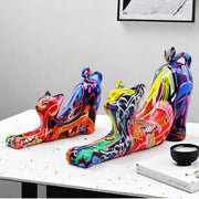 Colorful Art Cat Figure Graffiti Statue Home Wine Cabinet Office Collection Decoration Tabletop Resin Crafts Miniature Statues