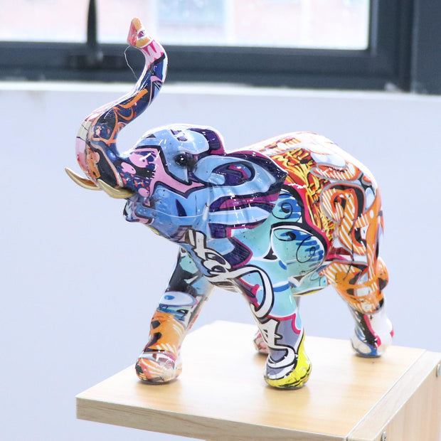 Resin Crafts Elephant Figurine Colorful Aminial Statue Sculpture