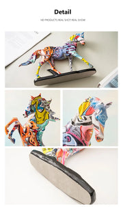 NORTHEUINS Resin Graffiti Art Horse Figurines Painted Colorful Animal Statue Home Living Room Desktop Feng Shui Ornament Decor