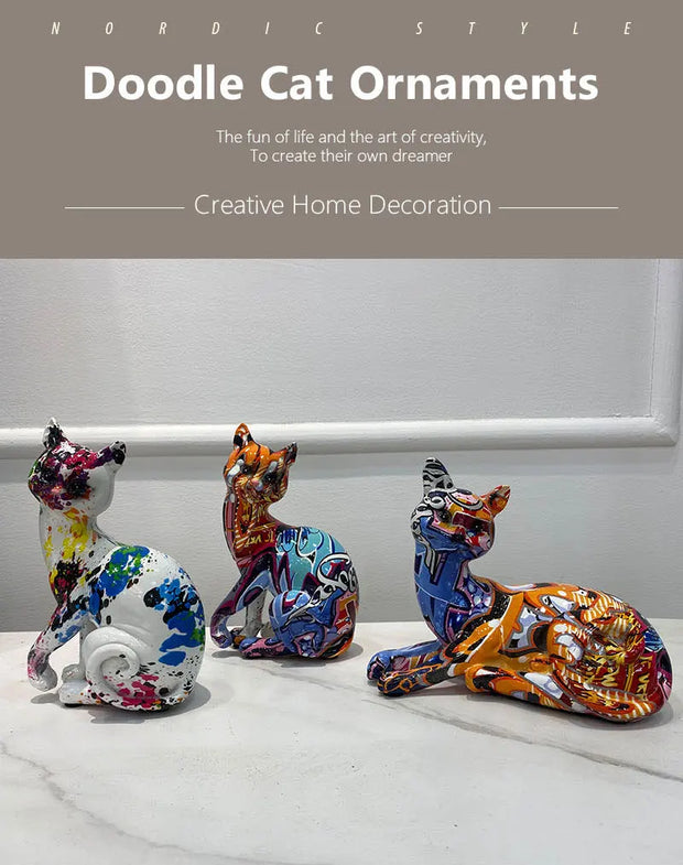 Modern Art Decoration Crafts Colorful Graffiti Cats Ornaments Standing Figurines Statues for Desk Living Room Cabinet