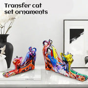 Colorful Art Cat Figure Graffiti Statue Home Wine Cabinet Office Collection Decoration Tabletop Resin Crafts Miniature Statues