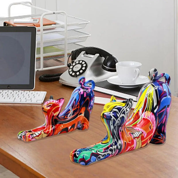 Colorful Art Cat Figure Graffiti Statue Home Wine Cabinet Office Collection Decoration Tabletop Resin Crafts Miniature Statues
