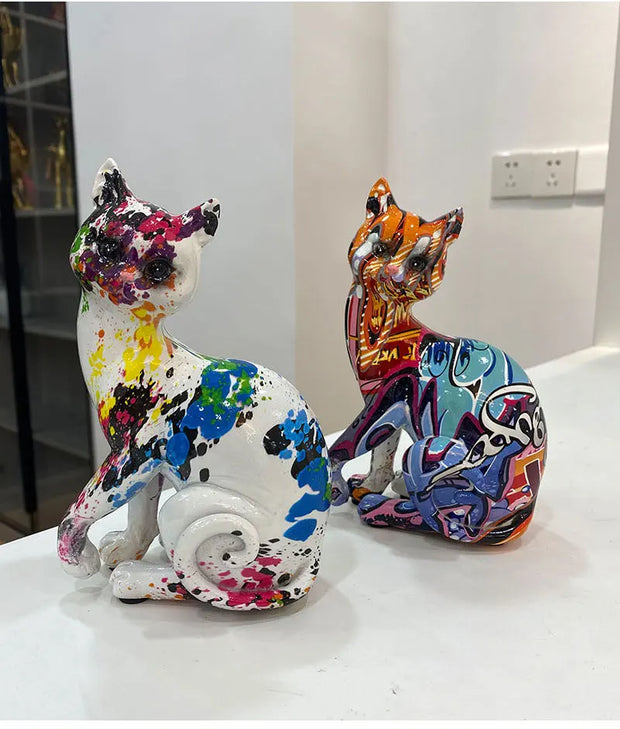 Modern Art Decoration Crafts Colorful Graffiti Cats Ornaments Standing Figurines Statues for Desk Living Room Cabinet