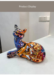 Modern Art Decoration Crafts Colorful Graffiti Cats Ornaments Standing Figurines Statues for Desk Living Room Cabinet