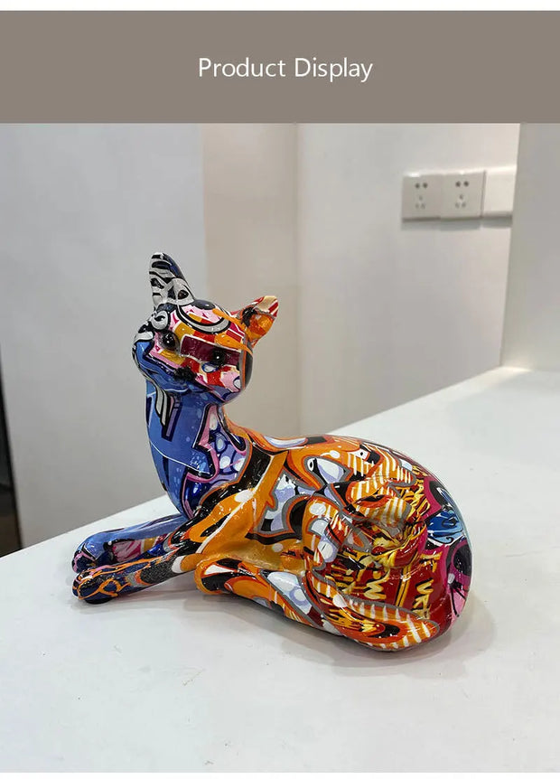 Modern Art Decoration Crafts Colorful Graffiti Cats Ornaments Standing Figurines Statues for Desk Living Room Cabinet