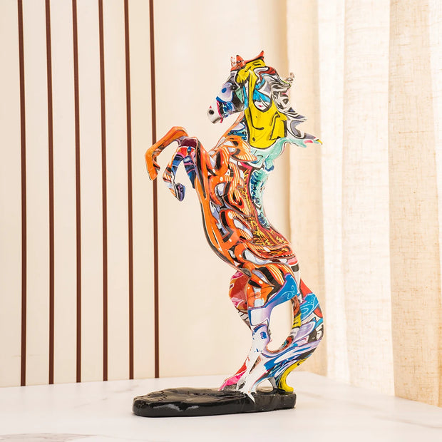 NORTHEUINS Resin Graffiti Art Horse Figurines Painted Colorful Animal Statue Home Living Room Desktop Feng Shui Ornament Decor