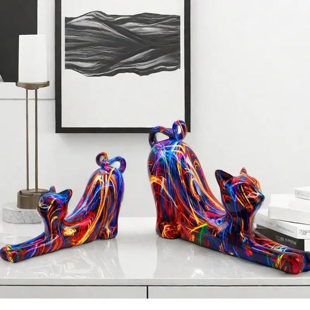 Colorful Art Cat Figure Graffiti Statue Home Wine Cabinet Office Collection Decoration Tabletop Resin Crafts Miniature Statues