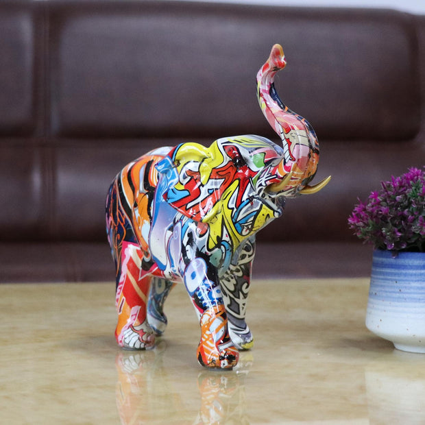 Resin Crafts Elephant Figurine Colorful Aminial Statue Sculpture