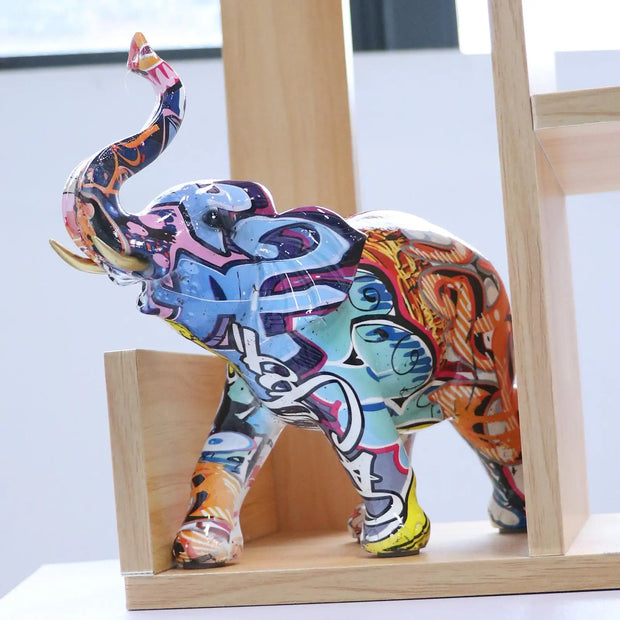 Resin Crafts Elephant Figurine Colorful Aminial Statue Sculpture