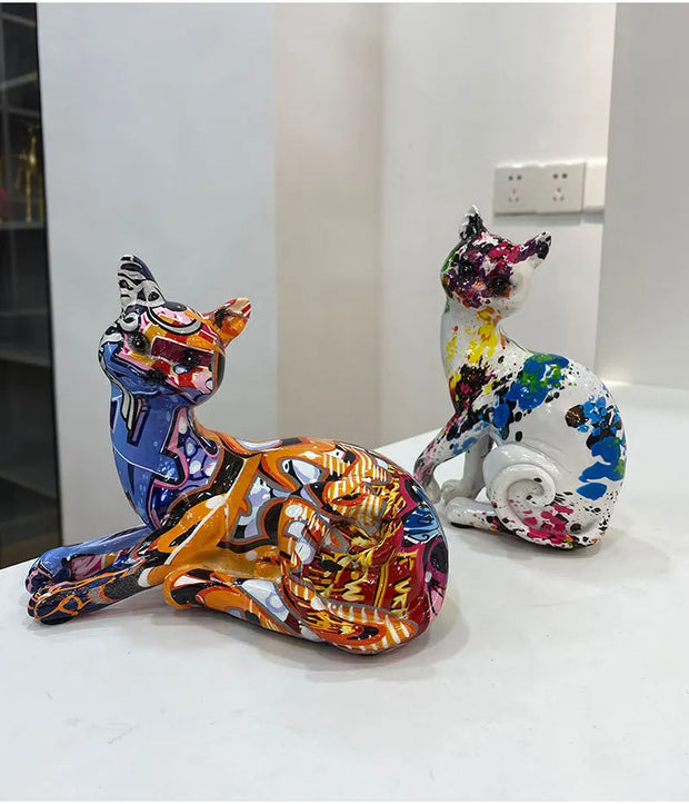 Modern Art Decoration Crafts Colorful Graffiti Cats Ornaments Standing Figurines Statues for Desk Living Room Cabinet