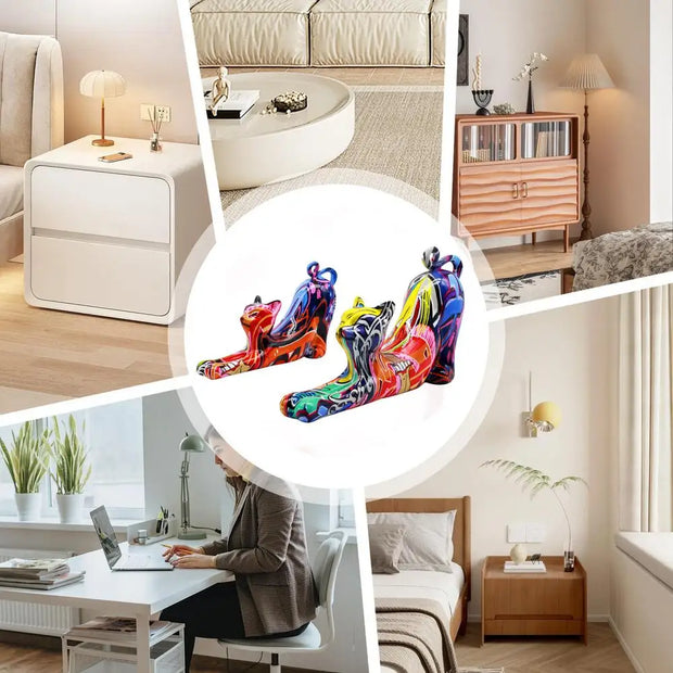 Colorful Art Cat Figure Graffiti Statue Home Wine Cabinet Office Collection Decoration Tabletop Resin Crafts Miniature Statues