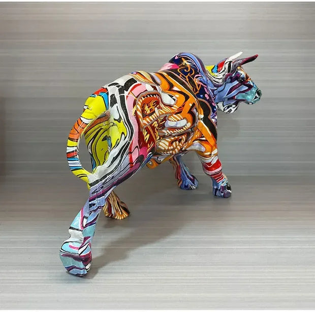 Bull Statue Decoration Creative Graffiti Statue, Resin Colorful Bull Statue Statue, Home Decor, Office Decor, Birthday Gift