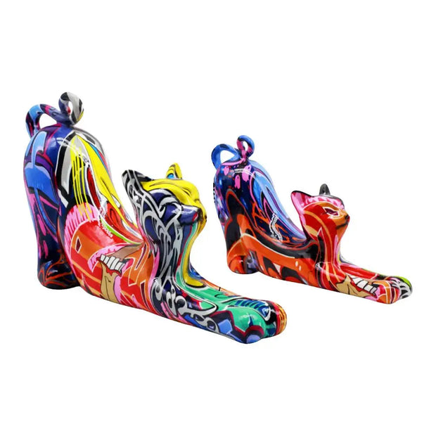 Colorful Art Cat Figure Graffiti Statue Home Wine Cabinet Office Collection Decoration Tabletop Resin Crafts Miniature Statues