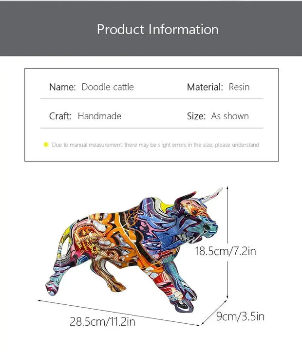 Bull Statue Decoration Creative Graffiti Statue, Resin Colorful Bull Statue Statue, Home Decor, Office Decor, Birthday Gift