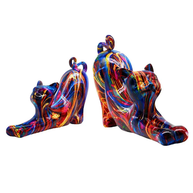 Colorful Art Cat Figure Graffiti Statue Home Wine Cabinet Office Collection Decoration Tabletop Resin Crafts Miniature Statues