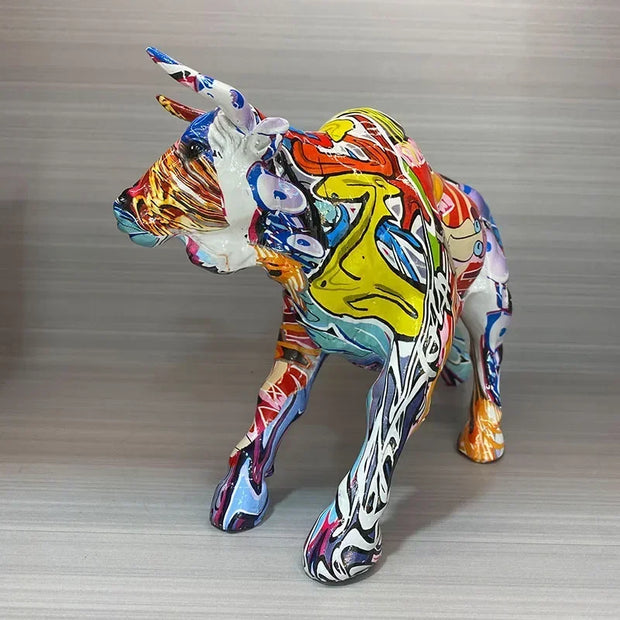 Bull Statue Decoration Creative Graffiti Statue, Resin Colorful Bull Statue Statue, Home Decor, Office Decor, Birthday Gift