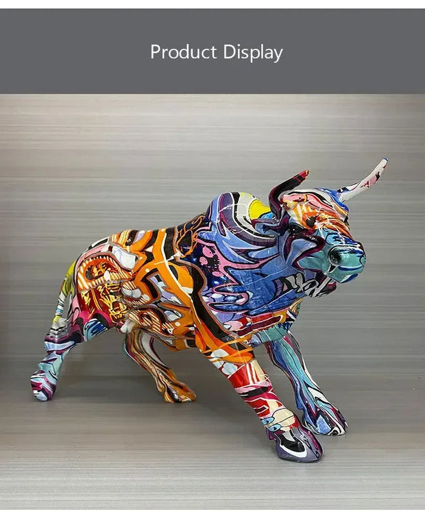 Bull Statue Decoration Creative Graffiti Statue, Resin Colorful Bull Statue Statue, Home Decor, Office Decor, Birthday Gift
