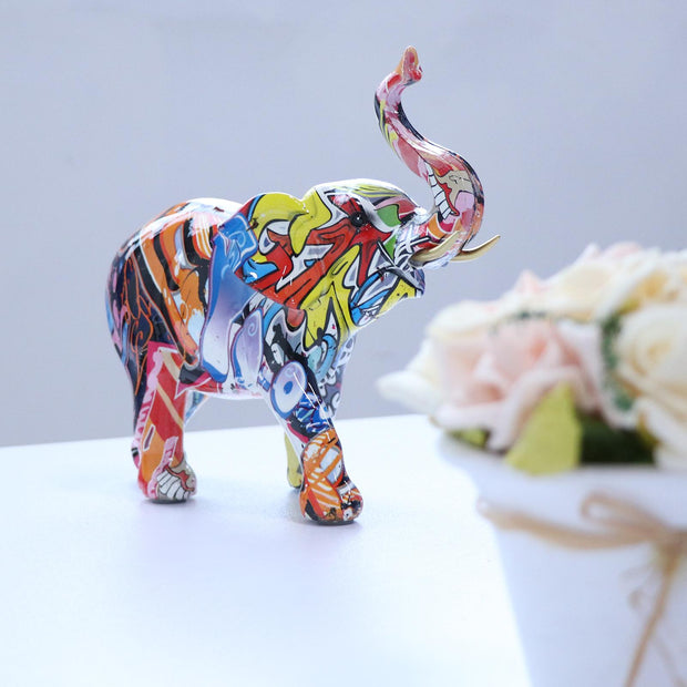 Resin Crafts Elephant Figurine Colorful Aminial Statue Sculpture