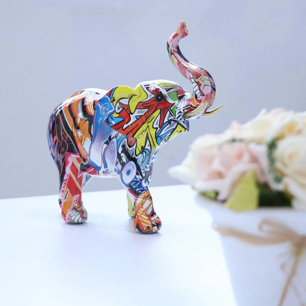 Resin Crafts Elephant Figurine Colorful Aminial Statue Sculpture