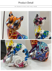 Modern Art Decoration Crafts Colorful Graffiti Cats Ornaments Standing Figurines Statues for Desk Living Room Cabinet