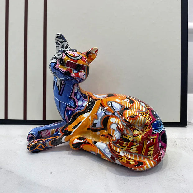 Modern Art Decoration Crafts Colorful Graffiti Cats Ornaments Standing Figurines Statues for Desk Living Room Cabinet