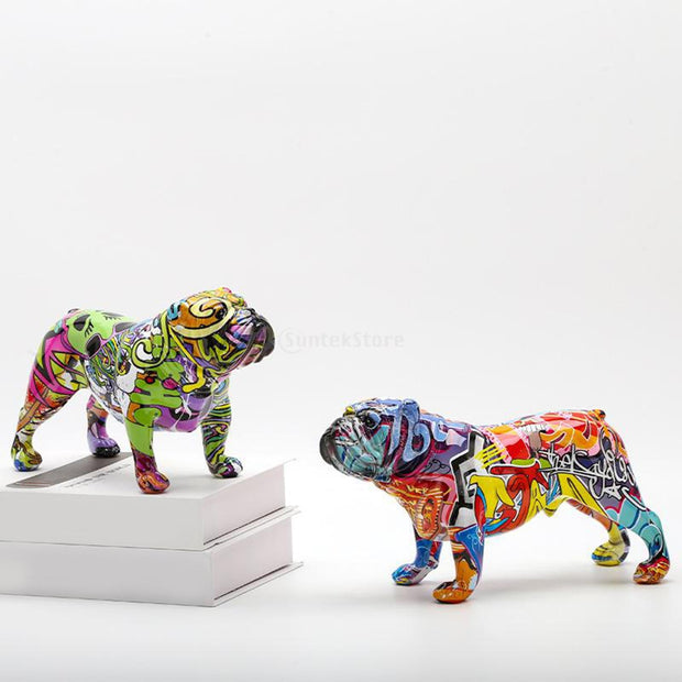 Graffiti Resin Craft Bulldog Figurine Colorful Dog Statue Sculpture Dog Figurines Hand-painted Modern Art Stand Room Home Decor