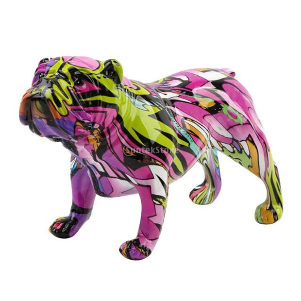 Graffiti Resin Craft Bulldog Figurine Colorful Dog Statue Sculpture Dog Figurines Hand-painted Modern Art Stand Room Home Decor